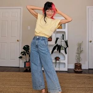 Everlane Top Women Canvas Bubble Crop Crew Elastic Blouse Shirt Tank